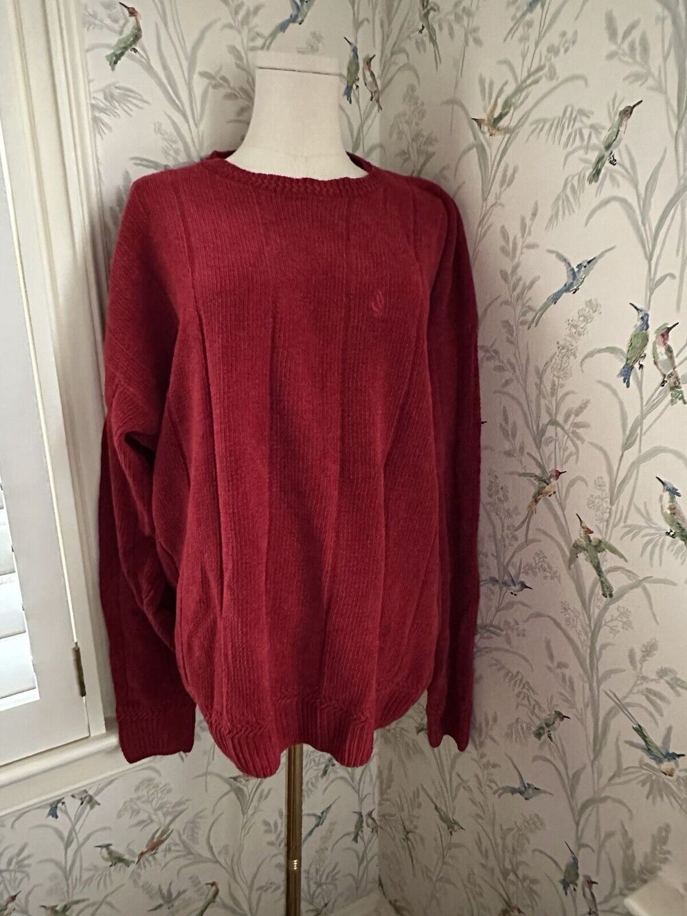 Vintage Nautica Cable Knit Sweater Womens/ Men’s Sz Large Red Cotton Warm